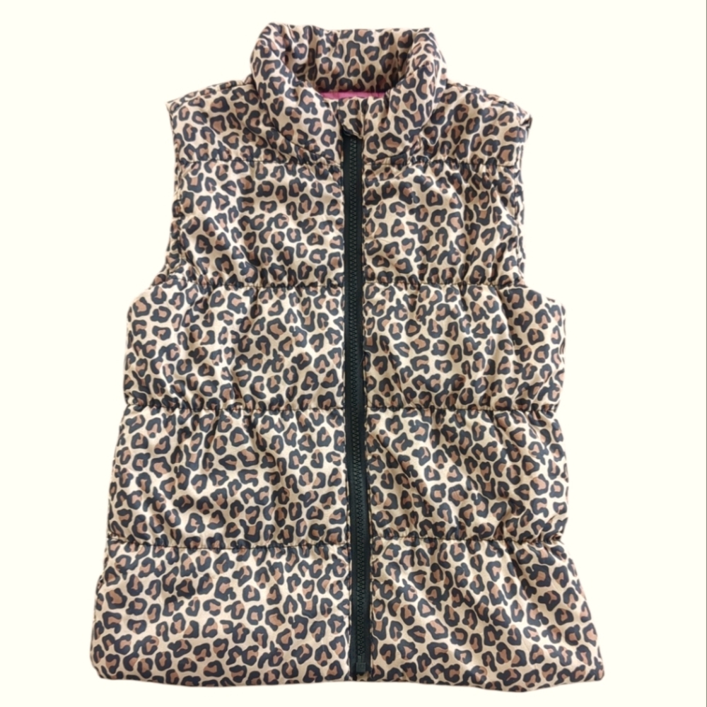 Little Girls Leopard Puffer Vest (Size Small)